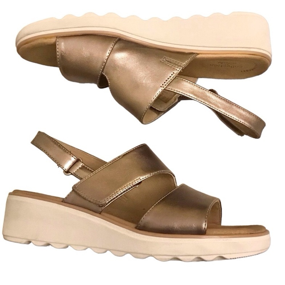 Clarks 10 Jillian Pearl Wedge Sandals Women’s Comfort Shoes Metallic Pewter - Picture 2 of 12